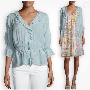 Johnny Was Seafoam Green with embroidered appliqué